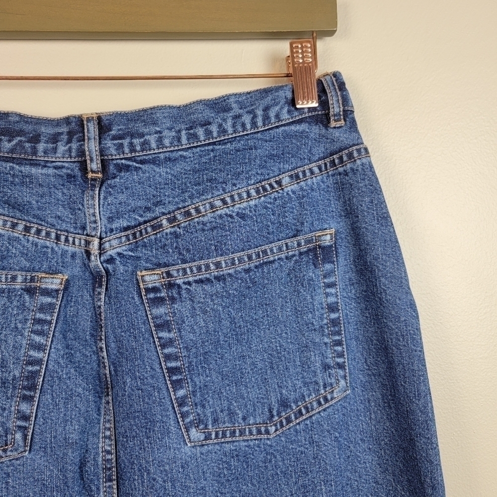 Eddie Bauer Vintage Flannel Lined Jean Skirt Long Denim Button Down Plaid Y2K - Picture 7 of 14